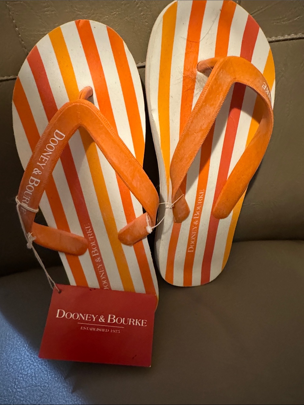 Dooney & Bourke Orange and White Striped Flip Flops